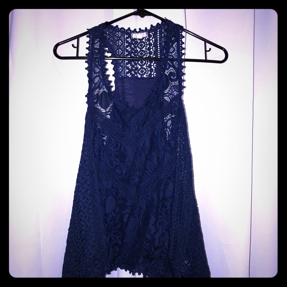 Navy blue crochet style tank top